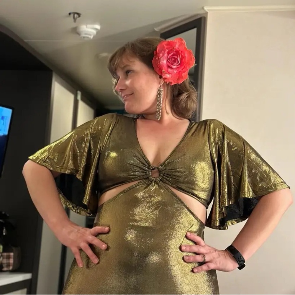 Gold Metallic Cutout Dress